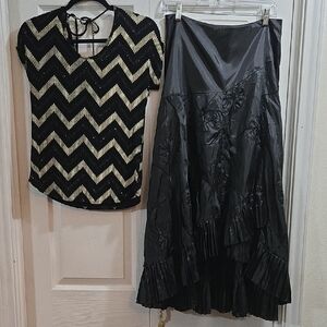 Vandana Elegant Black Women's Skirt: L + Tovra Glittery Top: M, Set